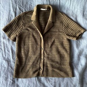 Everlane Green Crocheted Short Sleeve Button Up Size M